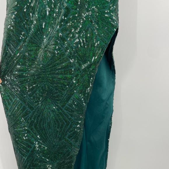 City Triangles Emerald Green Sequin Dress Side Slit Adjustable Straps Sz XS - Picture 8 of 11